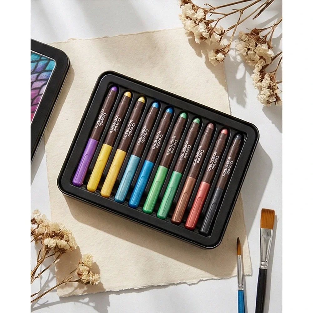 Crayola Signature Pearlescent Cream Sticks 10 Count Luxe Colors in‎ Tin NIB